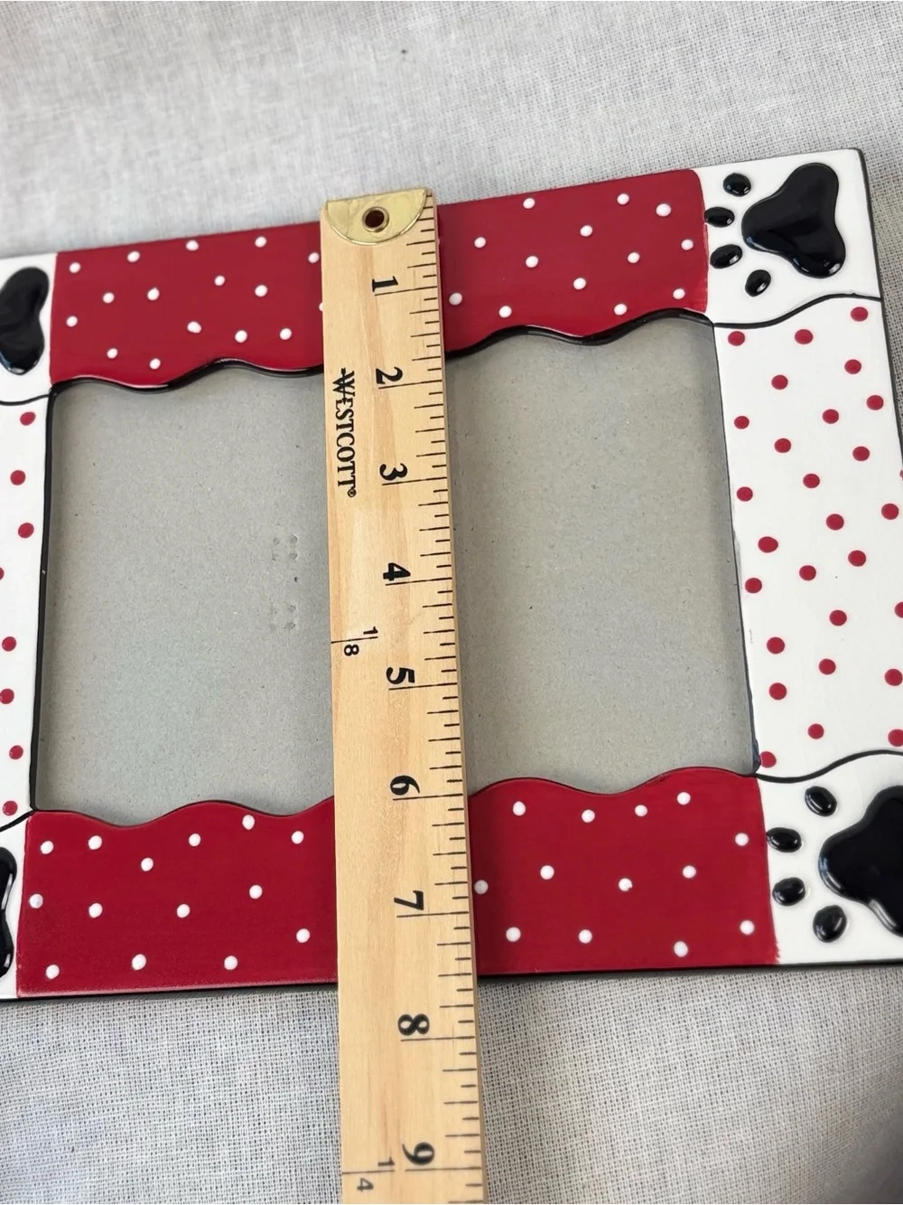VTG Boyds Home Ceramic Paw Print Pet Photo Frame Red White 5x7 Dog Cat 2004